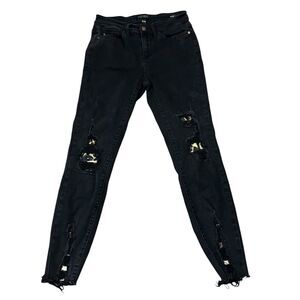 Judy Blue Destroyed Leopard Black Denim Jeans‎ Women's 3/26 Mid Rise Skinny